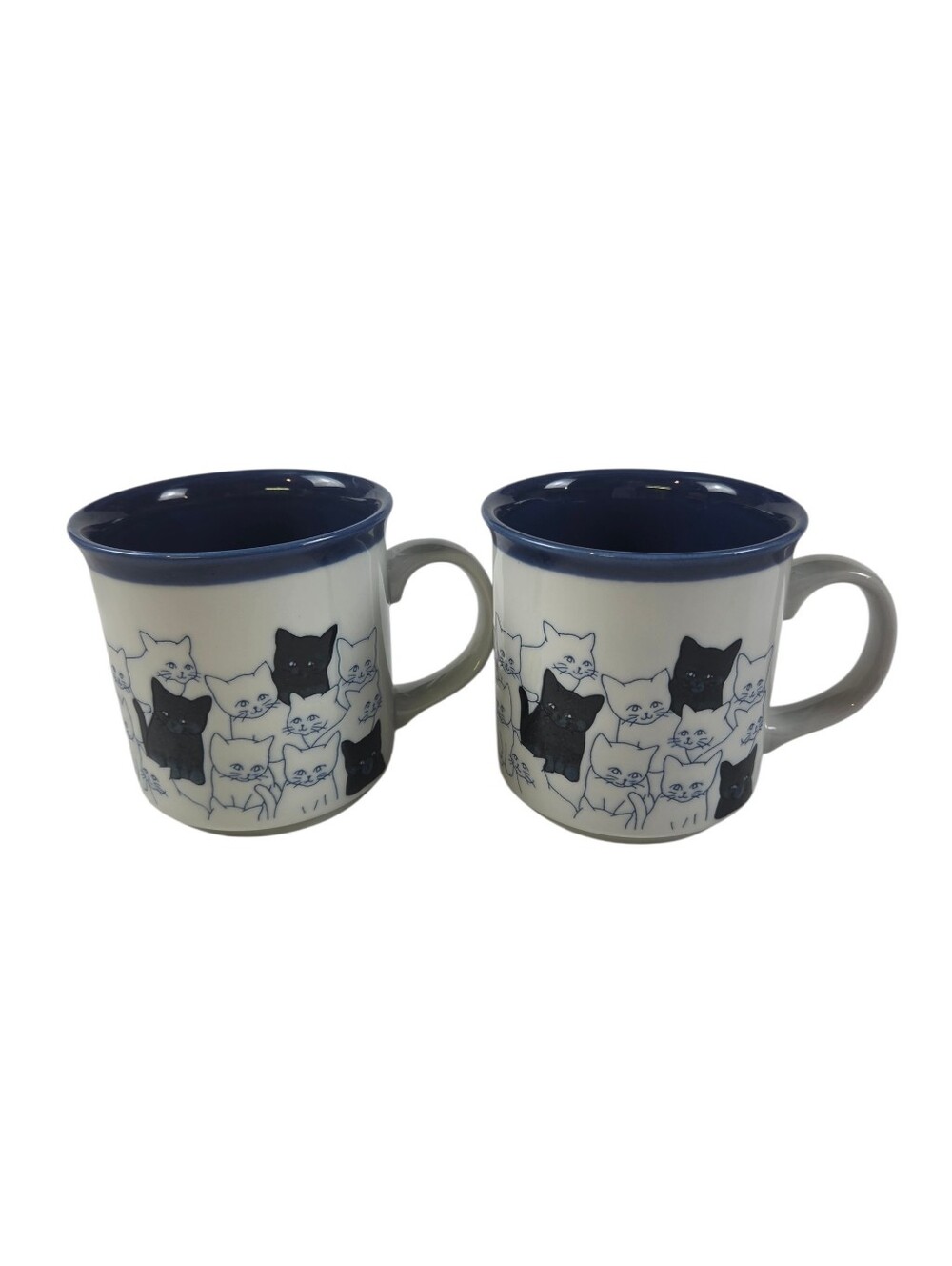 Otagiri Ceramic Cat Mugs White Black Blue